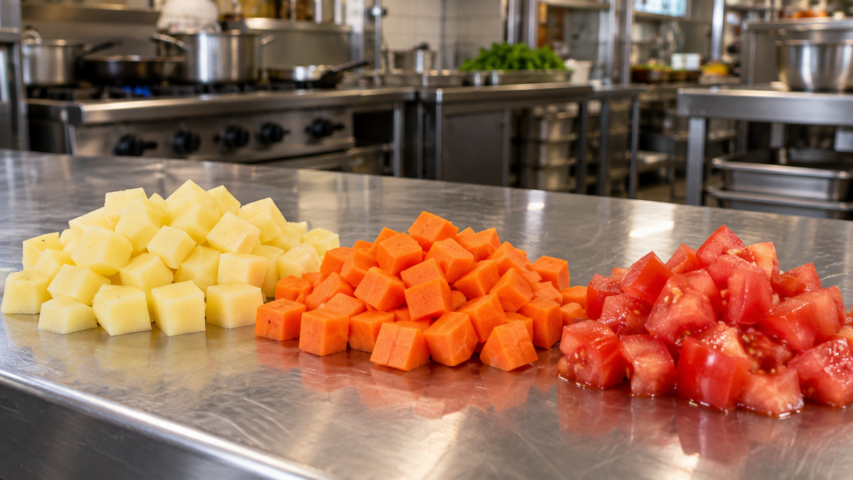 ¿Cómo llegan los alimentos rebanados, cubicados y procesados a la cocina de un restaurante?