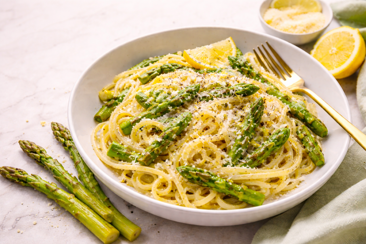 Pasta al limón con espárragos: una cena de restaurante lista en 15 minutos